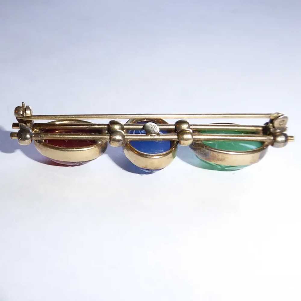 Egyptian Revival Gold Filled Stone Scarab Bar Pin - image 7