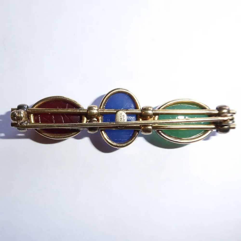 Egyptian Revival Gold Filled Stone Scarab Bar Pin - image 8