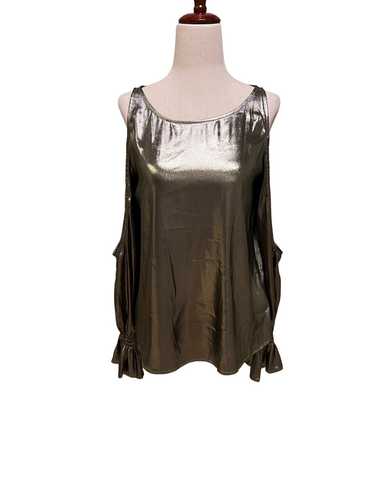 Express bronze small metallic cold shoulder blouse