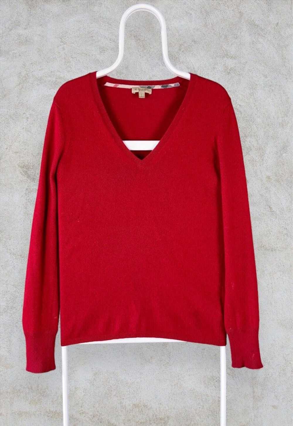 Burberry Brit Cashmere Jumper Red V Neck Women's … - image 1