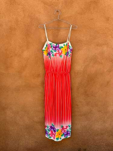 1970's Floral Striped Strappy Summer Dress - image 1