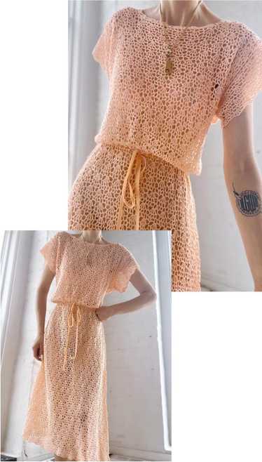 70s cotton peach crochet dress