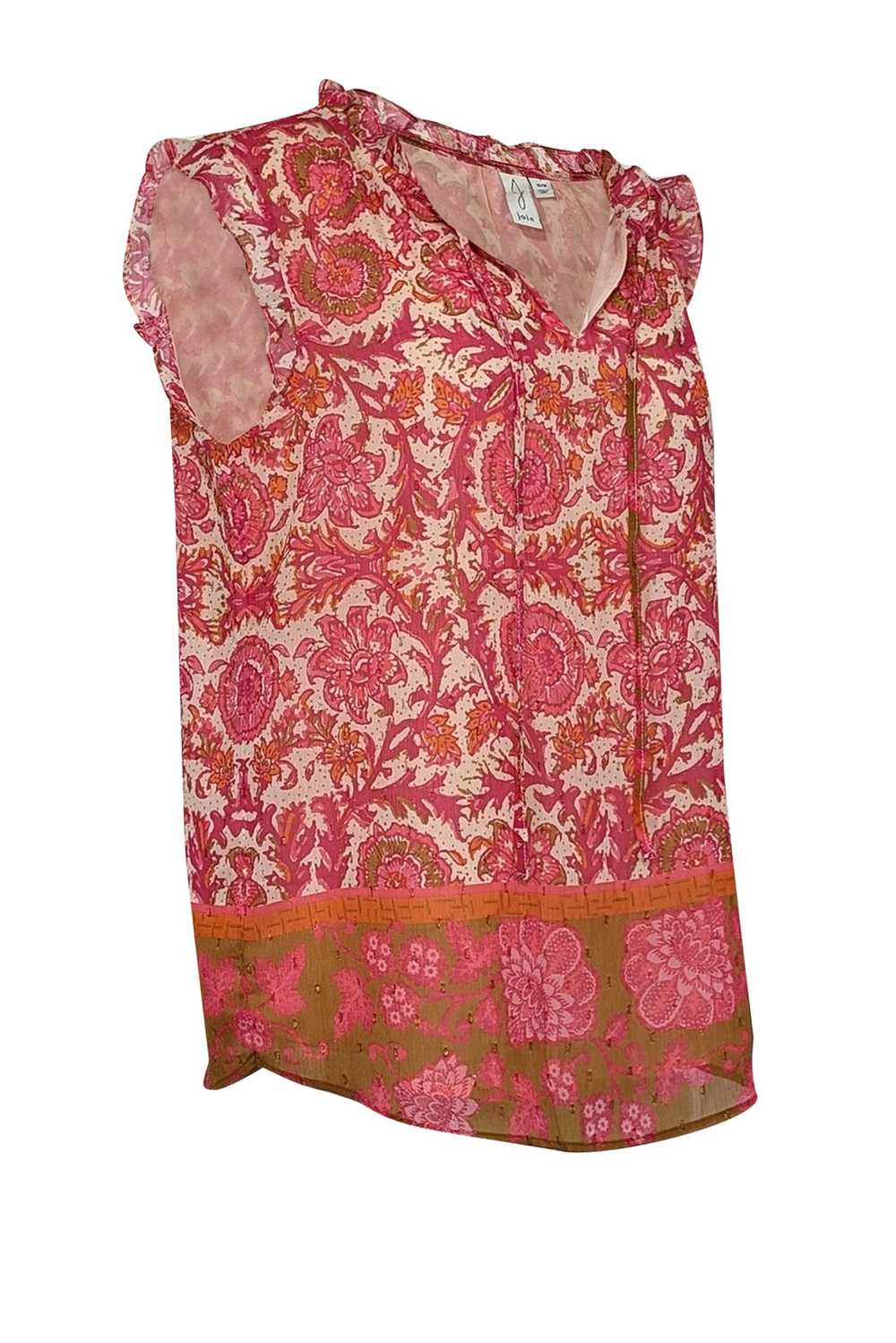 Joie - Pink, Orange & Brown Floral Print Sleevele… - image 2