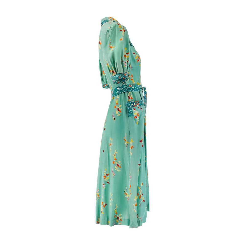 1970s Jeff Banks Seafoam Green Dress with Floral … - image 2