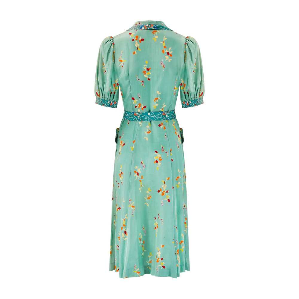 1970s Jeff Banks Seafoam Green Dress with Floral … - image 3