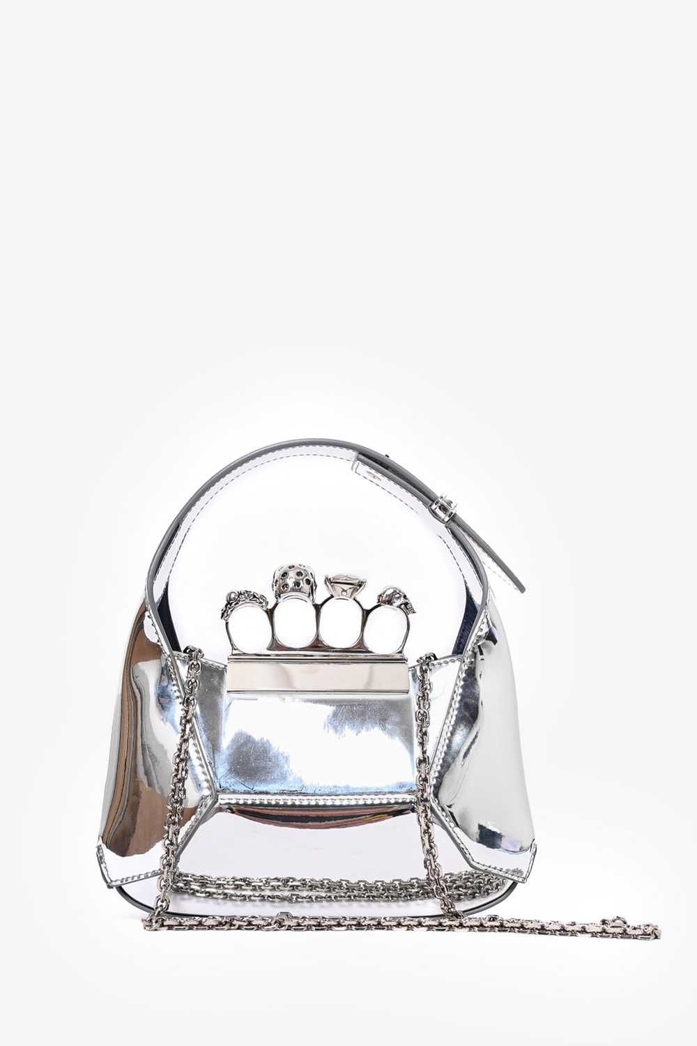 Alexander McQueen Metallic Silver Leather Knuckle… - image 2