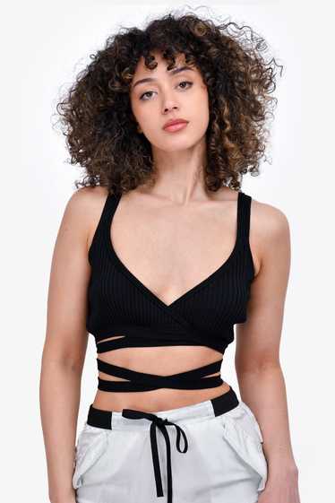 T by Alexander Wang Black Ribbed Wrap Cropped Tank