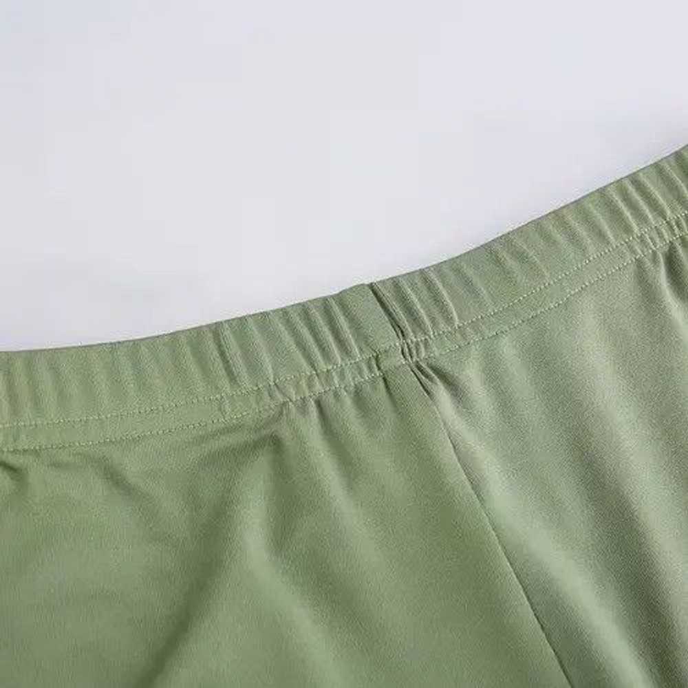 Streetwear Solid Green High Waist Woman Flare Pan… - image 2