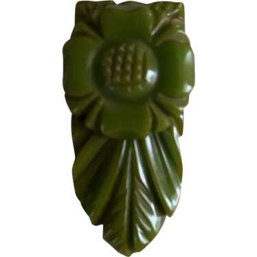 1940's Olive popular Green Carved Bakelite Dress Clips