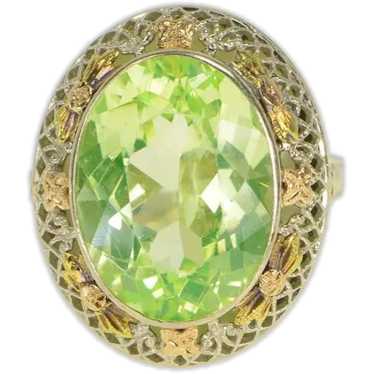 14K Filigree Lime Quartz Ornate Floral Ring Size 5