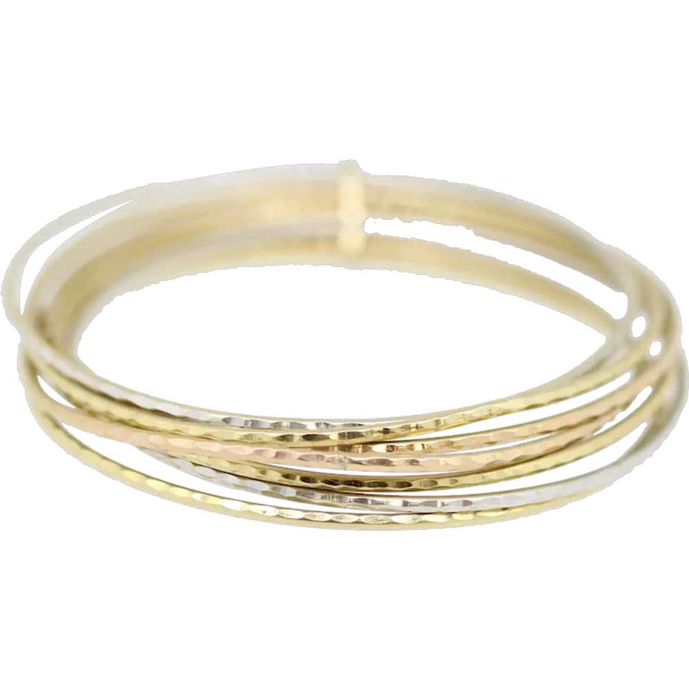 14k Tri Color Gold Multi Layer Bangle Bracelet - image 1