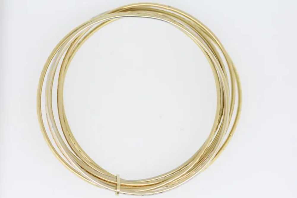 14k Tri Color Gold Multi Layer Bangle Bracelet - image 2