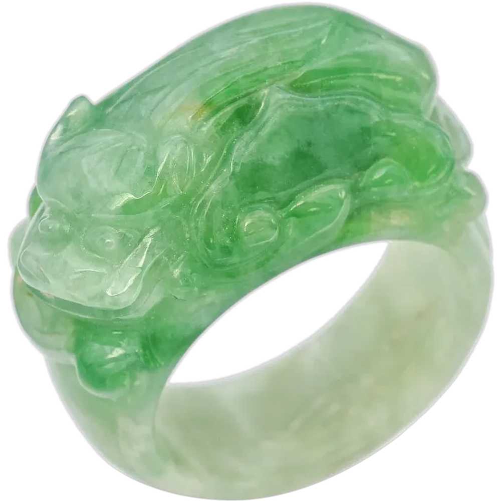 Grade A Translucent Green Jade Carved Saddle Band… - image 1