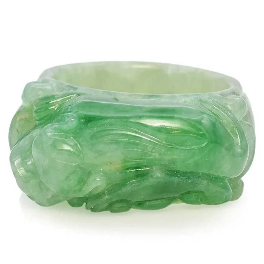 Grade A Translucent Green Jade Carved Saddle Band… - image 3