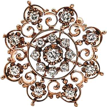 Victorian Revival Diamond Rosette Brooch Pendant … - image 1