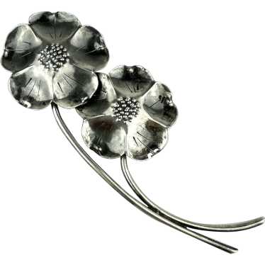 Large Stuart Nye Sterling Double Dogwood Brooch