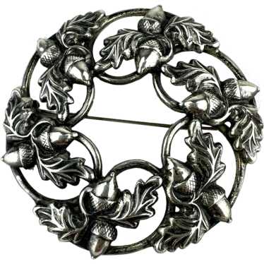 Midcentury Danecraft Sterling Acorn Wreath Brooch