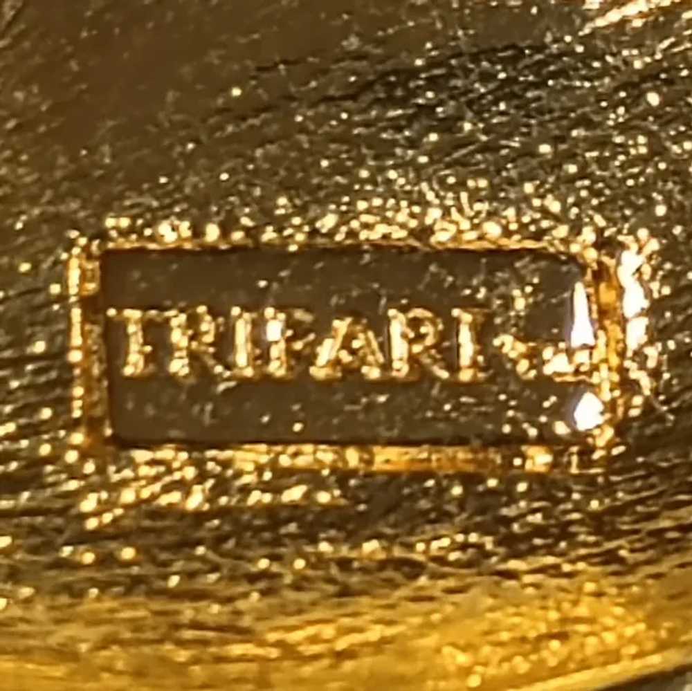 Trifari black enamel cat pin rhinestone collar - image 3