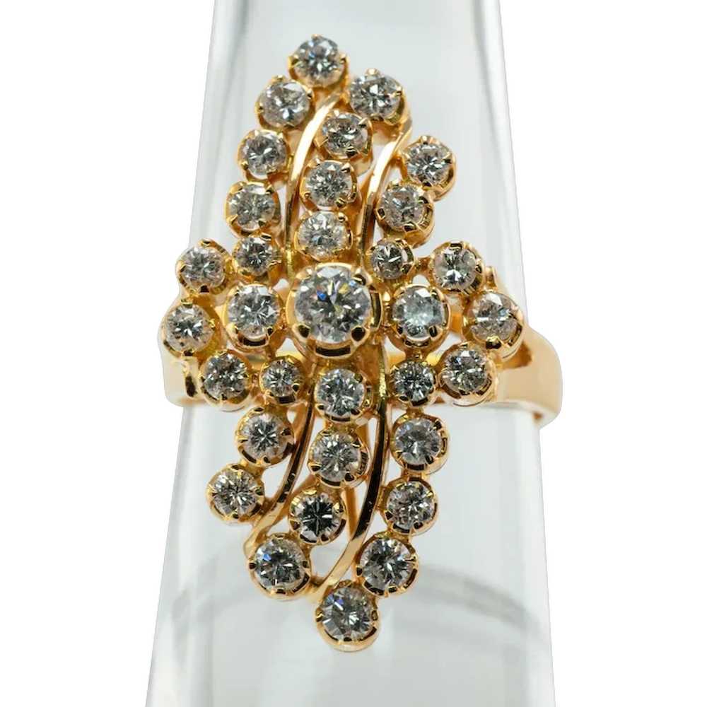 20K Gold Natural Diamond Ring Cluster Floral 1.27… - image 1