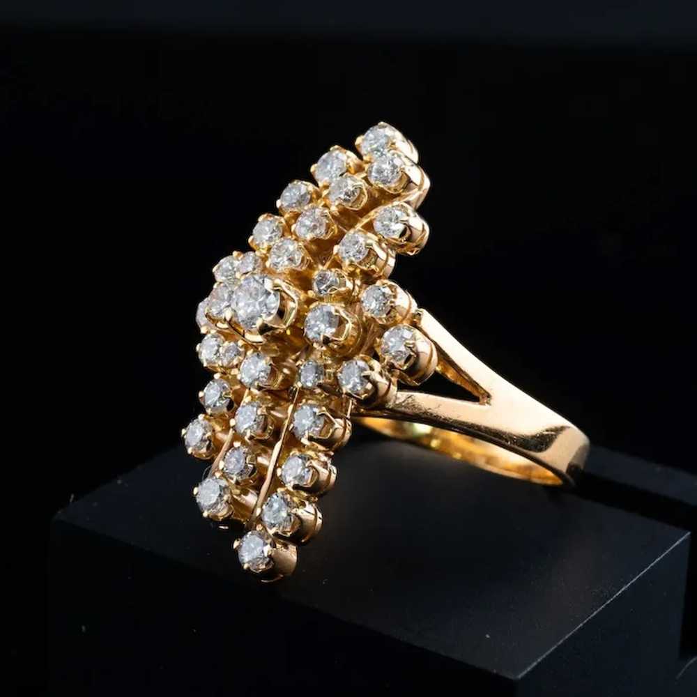 20K Gold Natural Diamond Ring Cluster Floral 1.27… - image 4