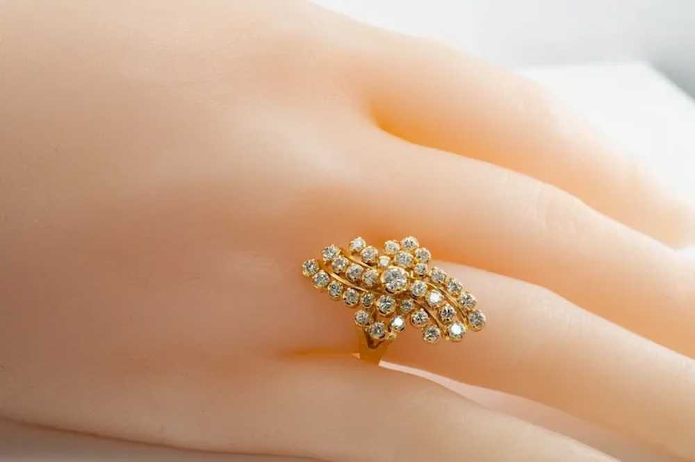 20K Gold Natural Diamond Ring Cluster Floral 1.27… - image 6