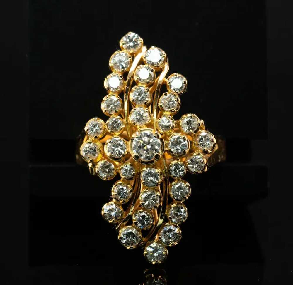 20K Gold Natural Diamond Ring Cluster Floral 1.27… - image 8