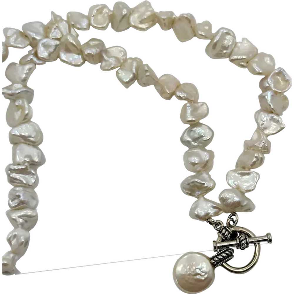 Pearl Necklace, White Pearls, Toggle, Sterling Si… - image 1