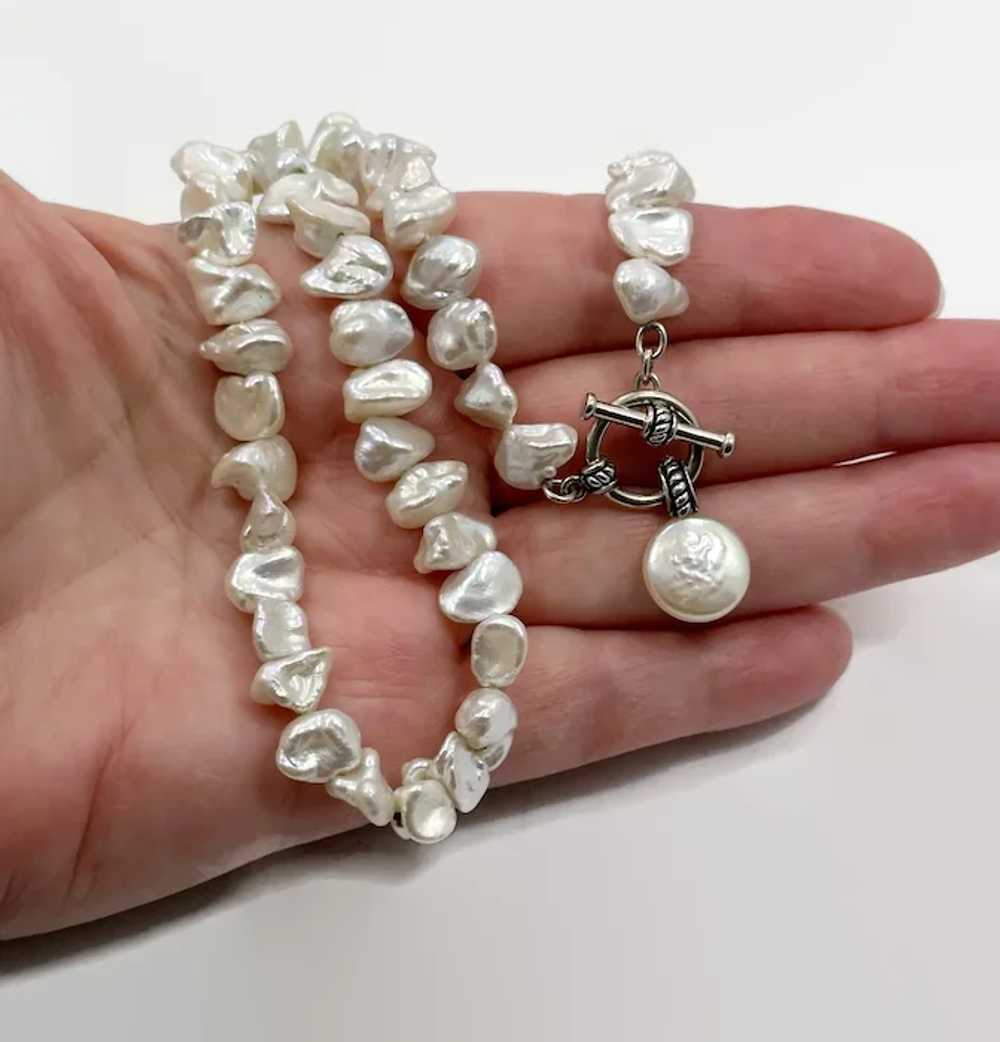 Pearl Necklace, White Pearls, Toggle, Sterling Si… - image 3
