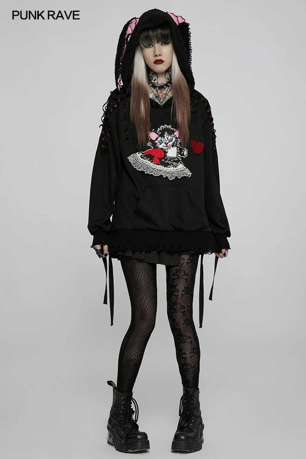 Other Punk Rave Skull Pattern Black Lace Leggings - image 1