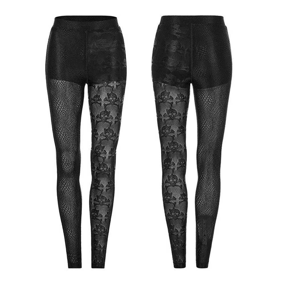 Other Punk Rave Skull Pattern Black Lace Leggings - image 5