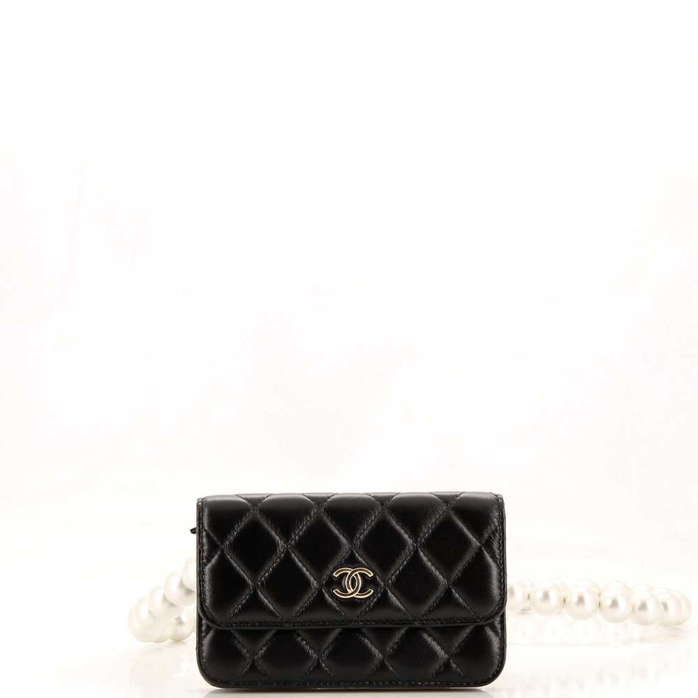 CHANEL Pearl Strap Clutch with Chain Quilted Calf… - image 1