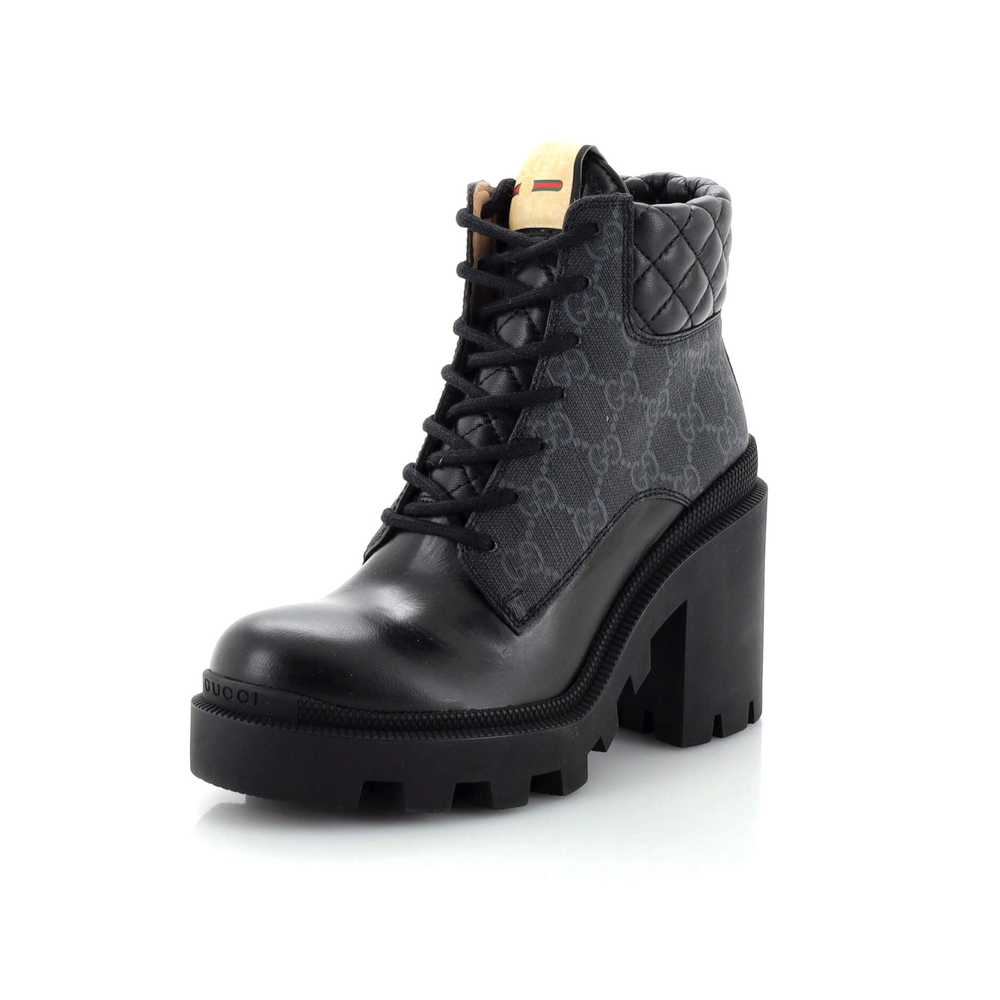 GUCCI Women's Lace Up Heeled Ankle Boots GG Coate… - image 1