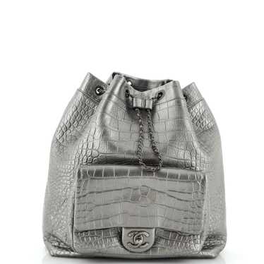 CHANEL Drawstring Backpack Crocodile Embossed Calf