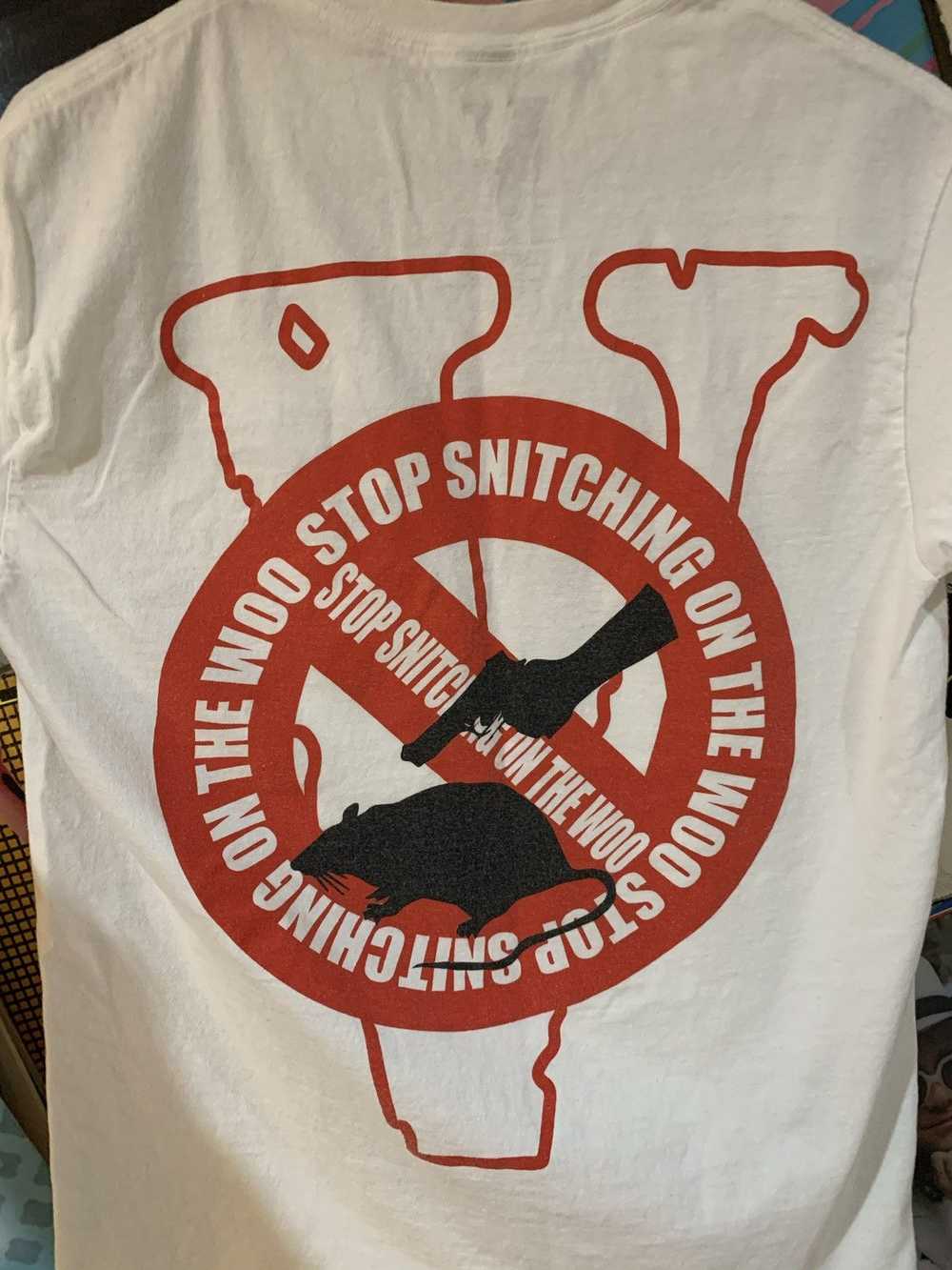 Vlone Pop Smoke Stop Snitching White and Red Tee - image 3