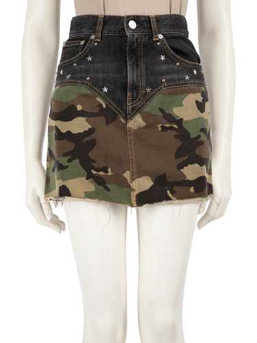 Saint Laurent Paris Camo Print Studded Denim Skirt