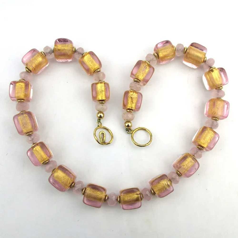 Pretty Pink Gilded Glass Bead Necklace - image 2