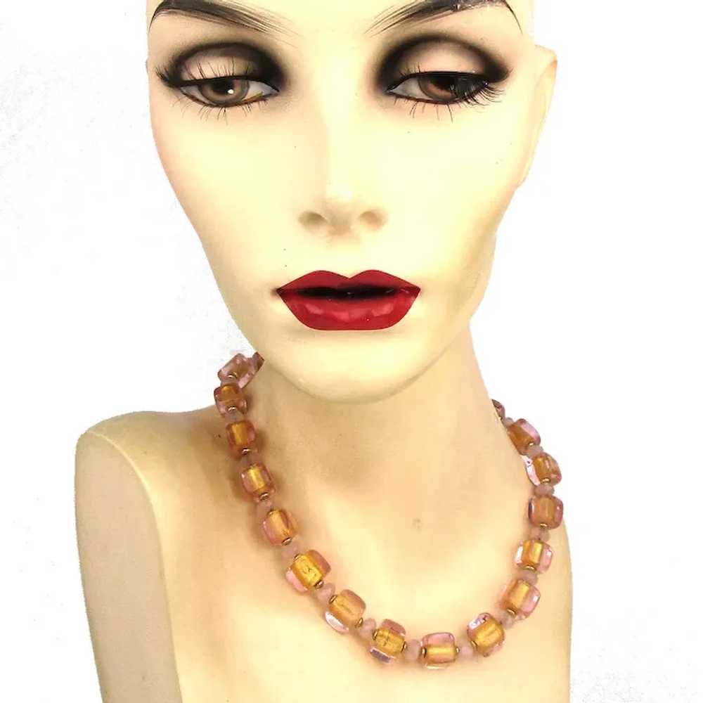 Pretty Pink Gilded Glass Bead Necklace - image 3