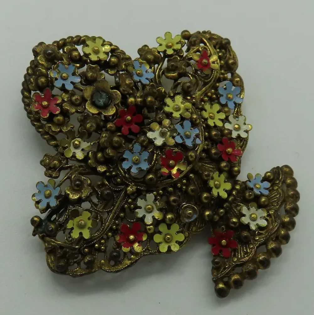 Lovely Large Vintage Flower Basket Brooch Czech E… - image 2