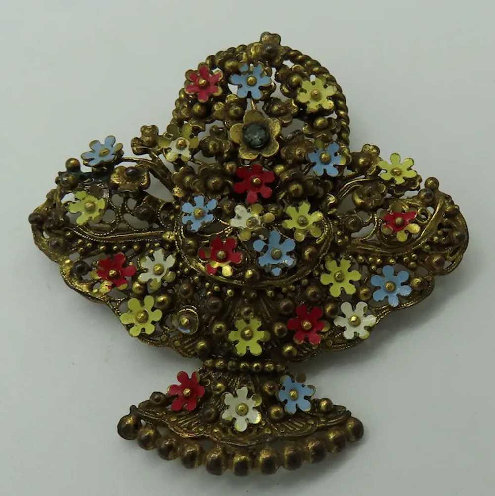 Lovely Large Vintage Flower Basket Brooch Czech E… - image 4