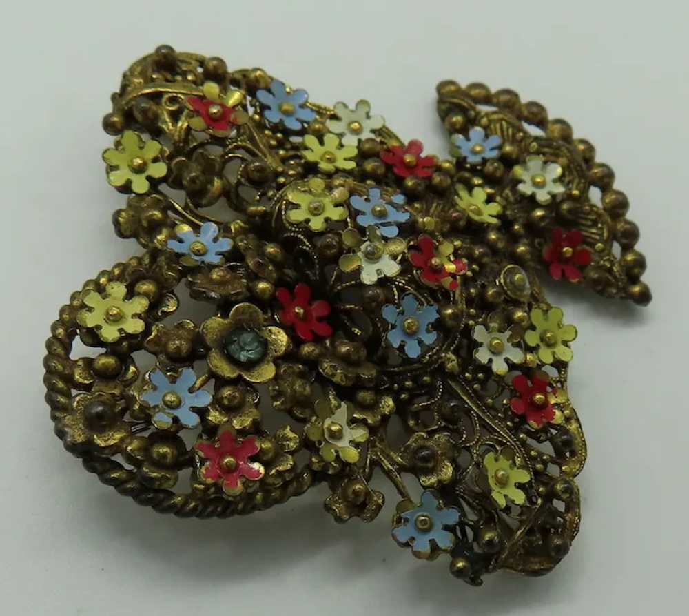 Lovely Large Vintage Flower Basket Brooch Czech E… - image 5