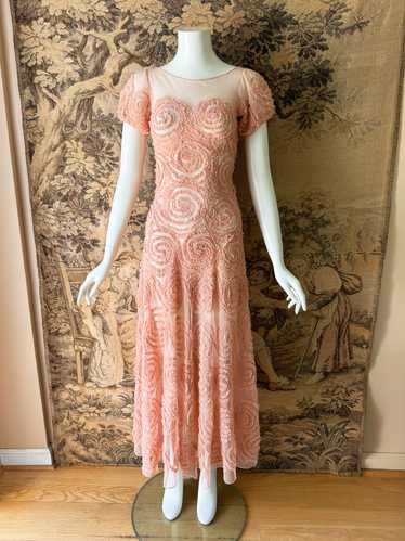 1930s Blush Ruffled Net Dress