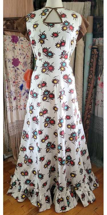 1930s Bright Floral Print Cotton Dress