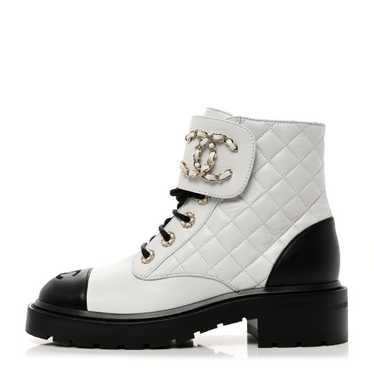CHANEL Shiny Goatskin Calfskin Quilted Lace Up Co… - image 1