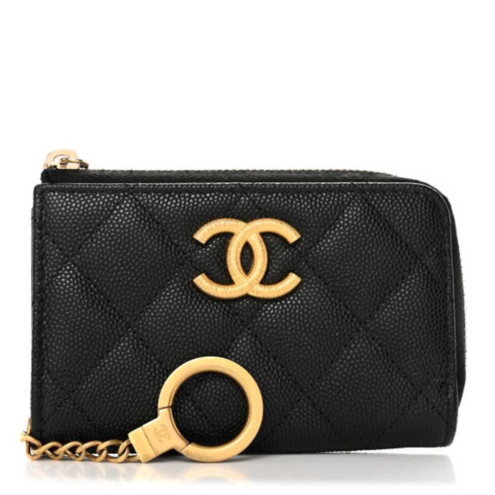 CHANEL Caviar Quilted Zipped Key Holder Case Black - image 1