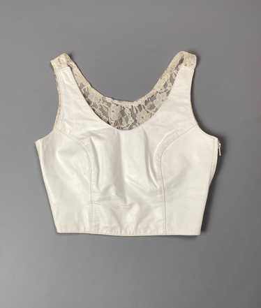 CUTE! 1980S-90S WHITE LEATHER & LACE CORSET TOP