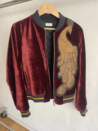 Dries Van Noten Peacock Embroidered Velvet Bomber