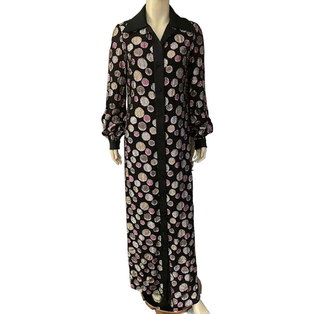 1970's Jane Andre Long Black Rayon Evening Dress … - image 1