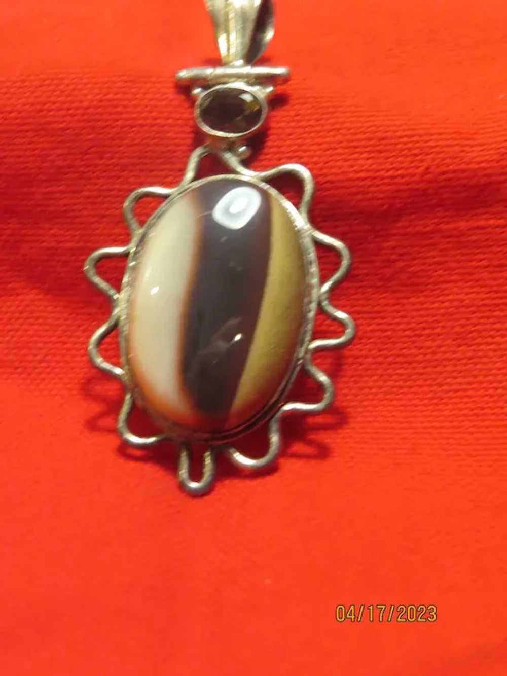 Natural Stone and Smoky Quartz Silver Pendant - F… - image 2