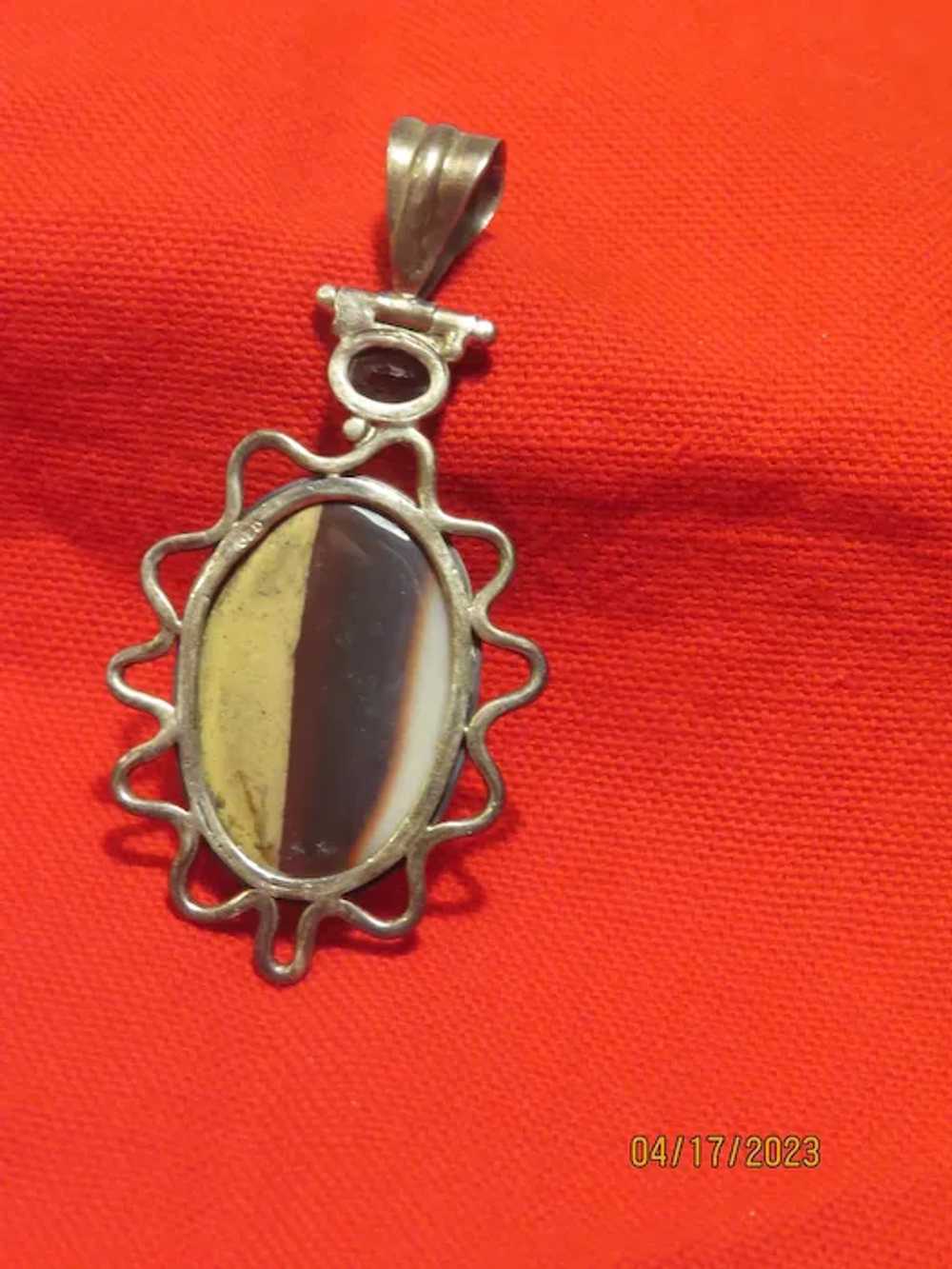 Natural Stone and Smoky Quartz Silver Pendant - F… - image 4