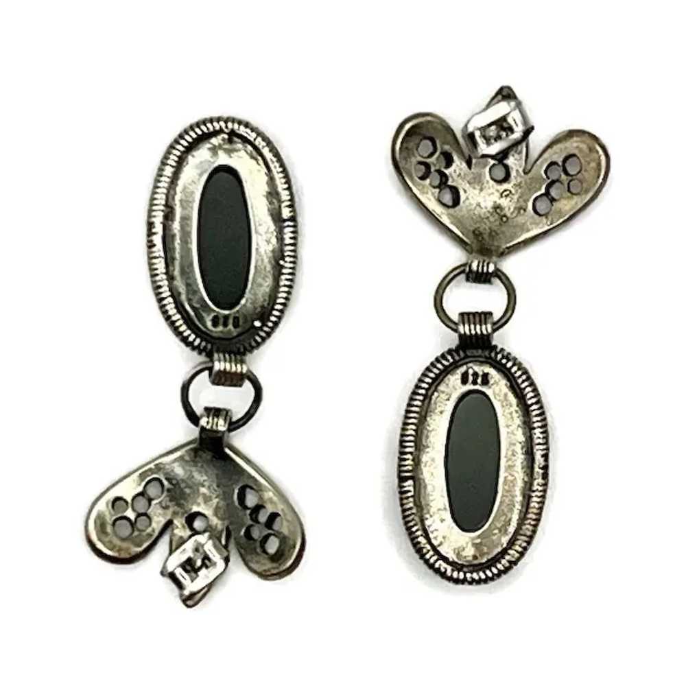 Sterling Silver Filigree Art Deco Style Black Ova… - image 4